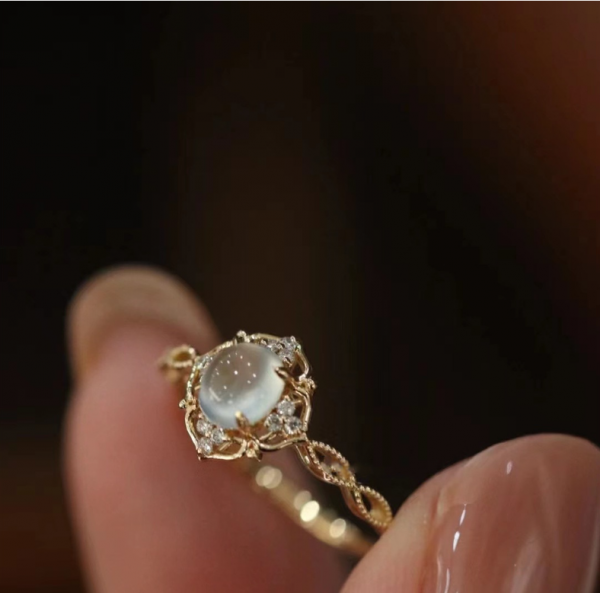 Elegant Moonstone Braided Filigree Adjustable Open Ring – Romantic Hollow Design