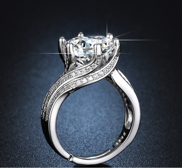 5 Carat Eternal Trinity Ring – Triple Row Full Pavé Diamond Ring with Sculptural Contoured Band - Image 3