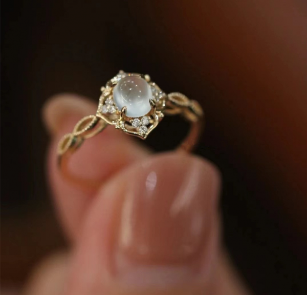 Elegant Moonstone Braided Filigree Adjustable Open Ring – Romantic Hollow Design - Image 3