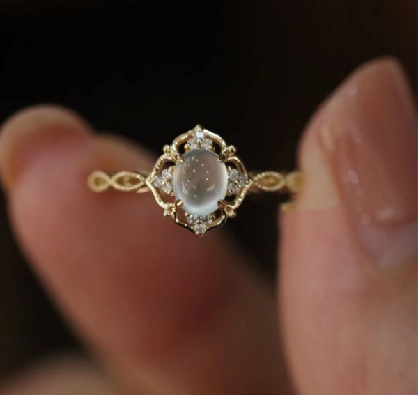 Elegant Moonstone Braided Filigree Adjustable Open Ring – Romantic Hollow Design - Image 4