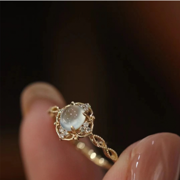 Elegant Moonstone Braided Filigree Adjustable Open Ring – Romantic Hollow Design - Image 5